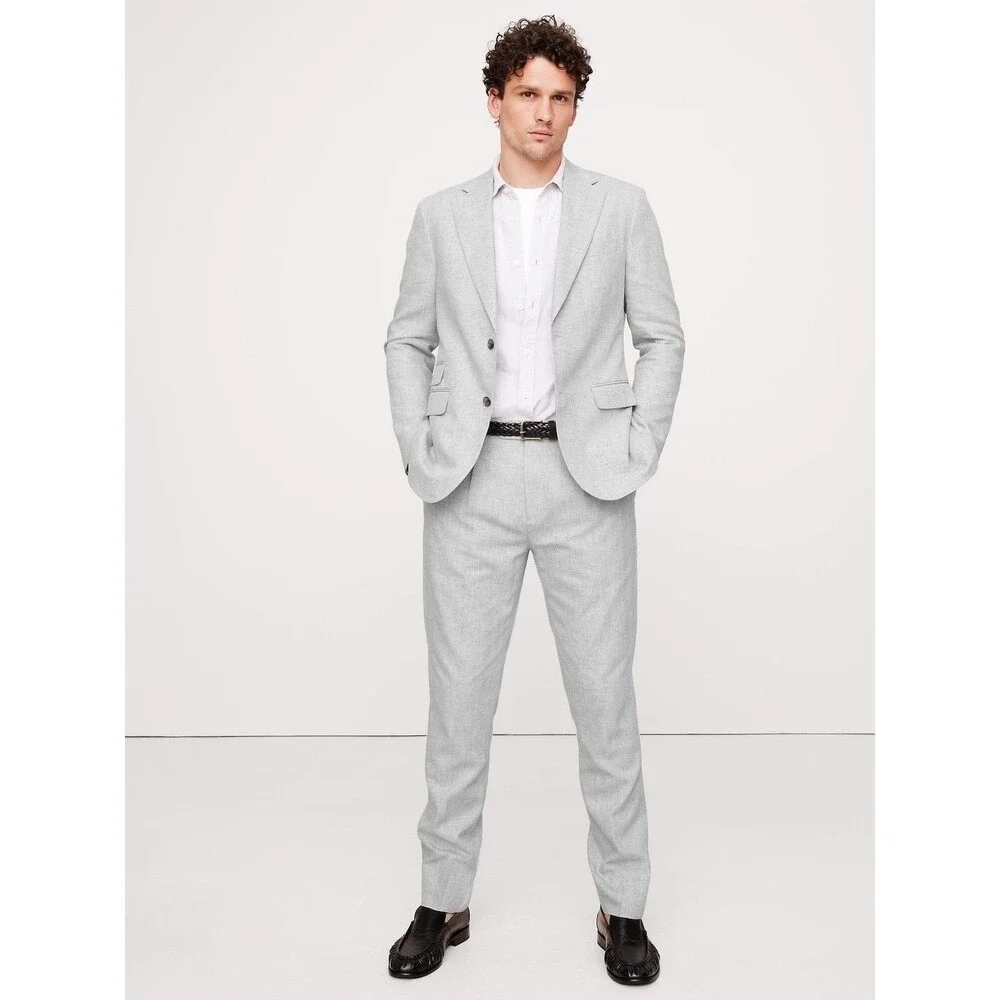 NWT Banana Republic Linen Pants Light Grey Herringbone Work Trouser Fit 36x30